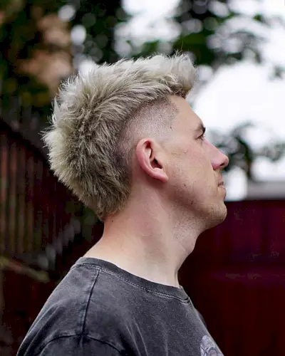 Mohawk Fade with Blonde hair Coloring for men
