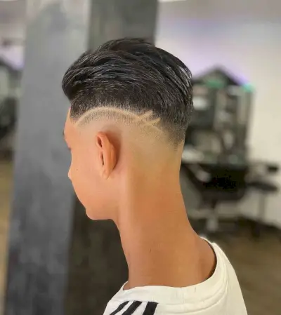Low Taper Fade and Shaved Lines For Men