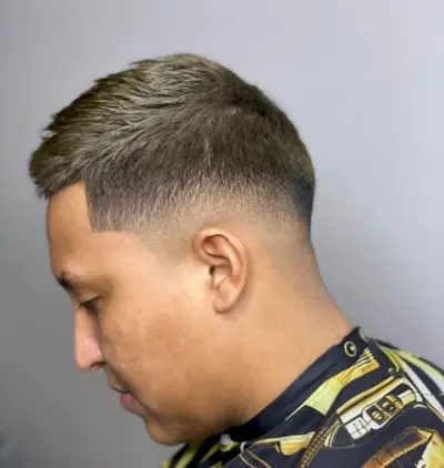 Handsome short crew cut with low bald fade