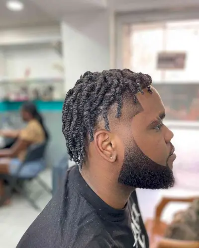 Stylish Twists with a Beard Fade for Black Men