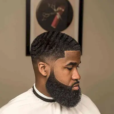 Tapered Waves with Beard and Sharp Hairline for Black Men