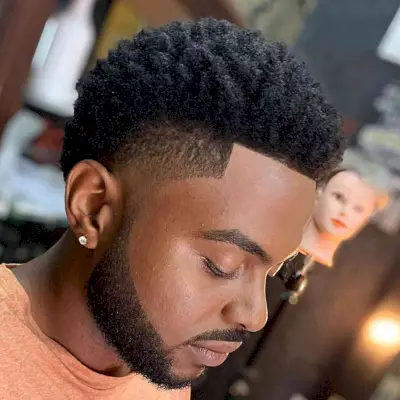 Curly Afro on Top to Temp Fade with Beard