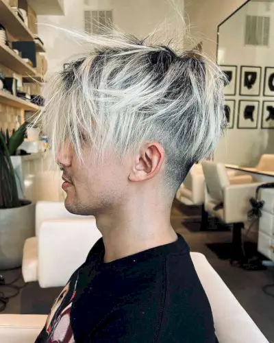 Icy Blonde Long Spiky Hair with a Disconnected Undercut for Men