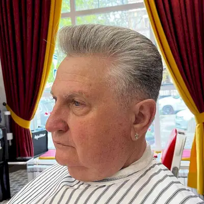 Salt and Pepper Pomp for Senior Men with short hair and coarse texture