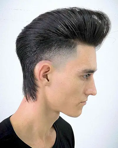 Straight Voluminous Pomp with Shaved Temple and Longer Hair at Nape Area