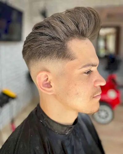 Sharp Bald Fade on Pompadour Hair for Men