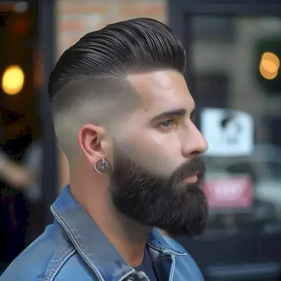 Unique transitional pompadour fade cut for men