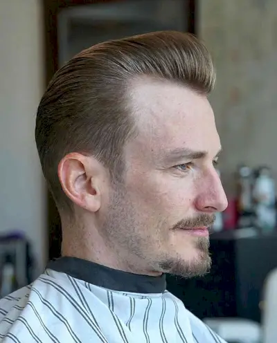 Straight and Short Pompadour for Older Men Over 40 on Fine, Dark Blonde Hair