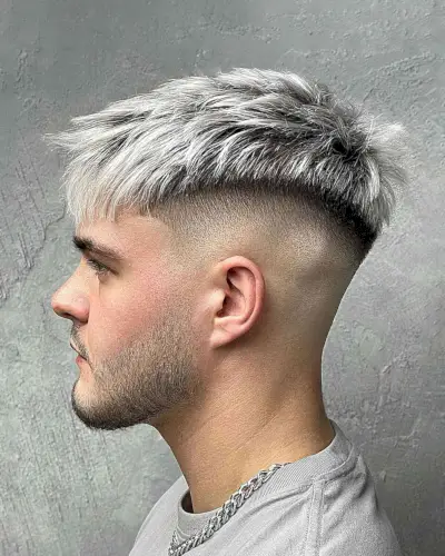 Sharp Skin Fade with a Beard Trim for Guys with platinum blonde highlighted hair