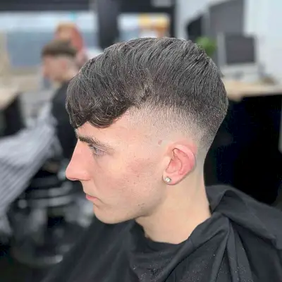 Side-Swept Fringe with Skin Faded Sides and Nape for Thick Hair