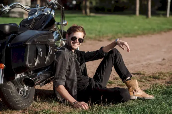 Fashionabla stövlar män Motorcykelstövlar Tan