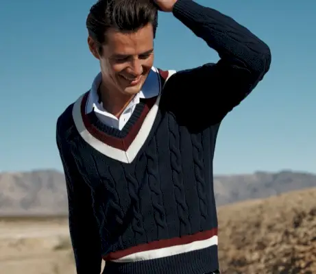 Kabelgebreide trui met v-hals Brooks Brothers Ivy League-stijl heren