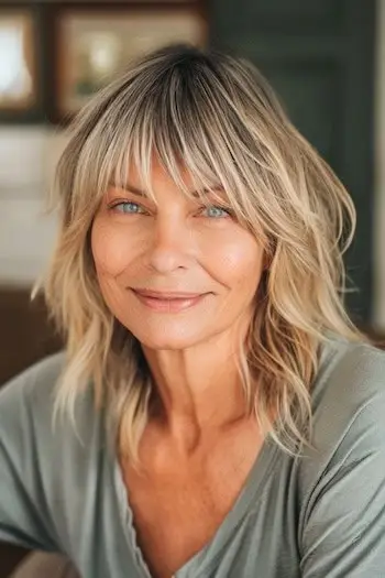 나이든 여성을 위한 뾰족한 앞머리 헤어스타일을 사용한 헤어 스타일.