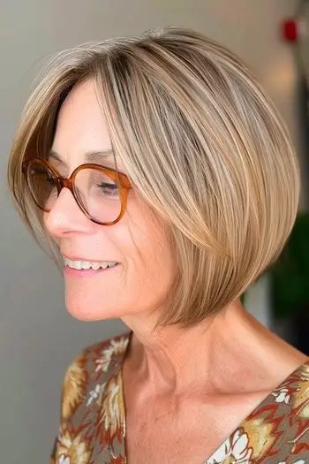 Vinklet Bob-frisure til kvinder over 70 med briller.