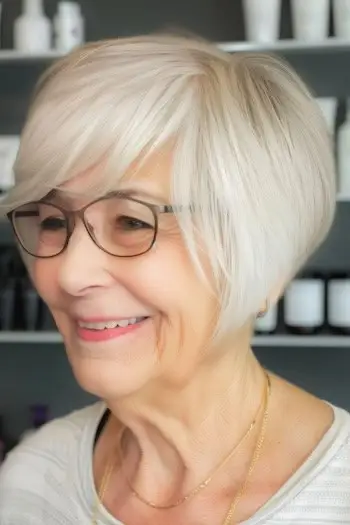Pixie Bob-frisure til kvinder over 70 med briller.