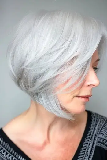Účes stříbrný Bob na ženě ve věku 60 let.