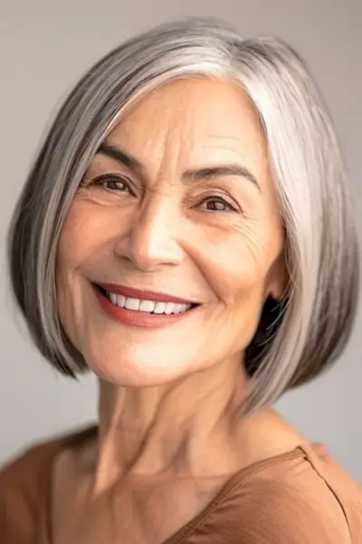 年上の女性のストレートボブ。