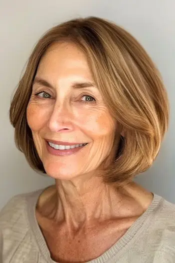 Penteado curto Bob com moldura de rosto para mulheres com mais de 70 anos e cabelos finos.