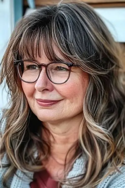 Layered Lob-frisure til kvinder over 40 år med briller.