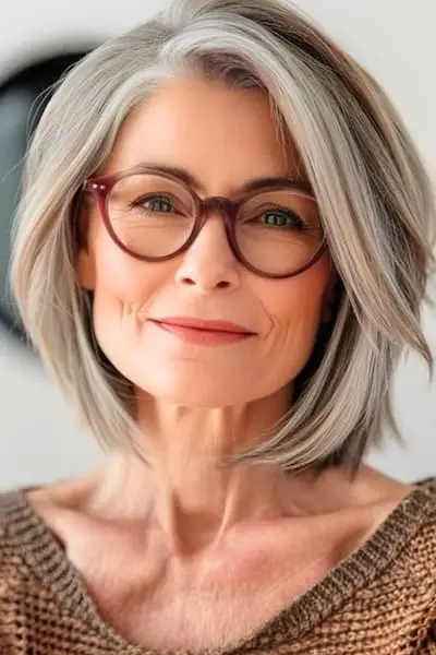 Tekstureret Bob-frisure til kvinder over 40 med briller.