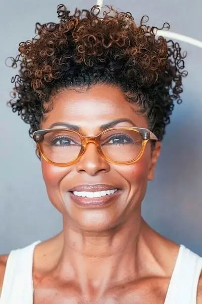 Natural Coils frisure til kvinder over 40 med briller.