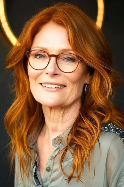 Kobberlagsfrisure til kvinder over 40 med briller.