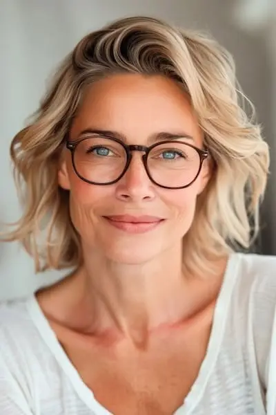 Voluminous Layers Frisure til Kvinder over 40 med briller.