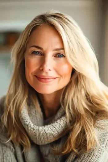 Účes s texturovanými vlnami pro ženy nad 40 let s hustými vlasy.