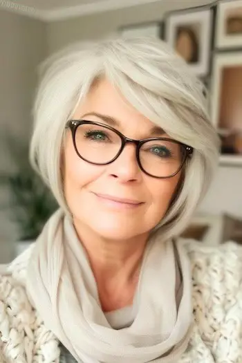 Vrstvy v délce brady s účesem s ofinou se zahnutou stranou.