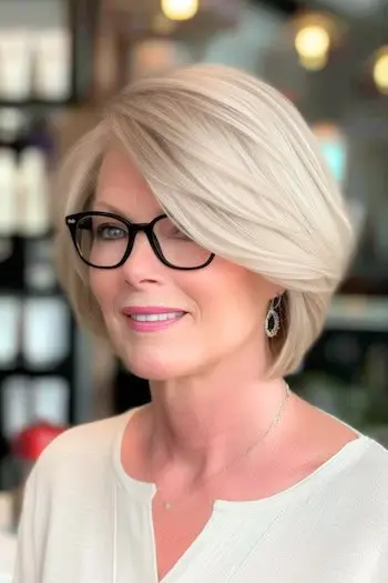 Krátký účes s uhlazenými vrstvami.