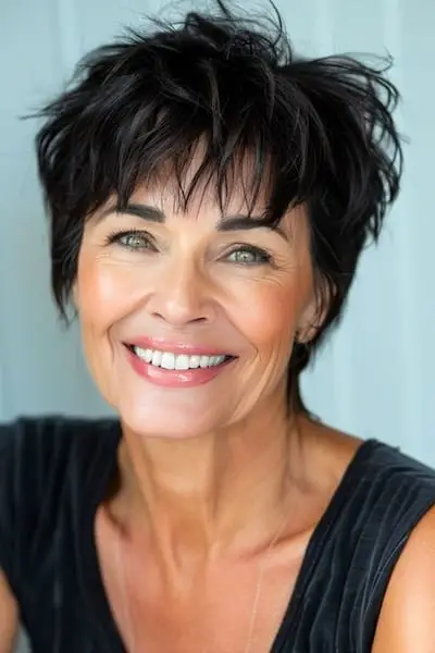 Zerzauste, strukturierte Pixie-Frisur für Frauen über 60.