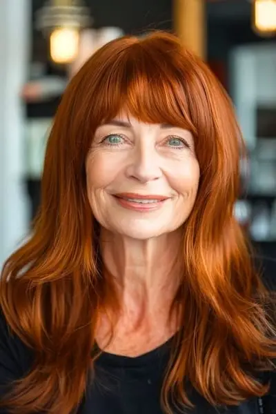 Lange Kupferschichten mit geraden Fransen für Frauen über 60.