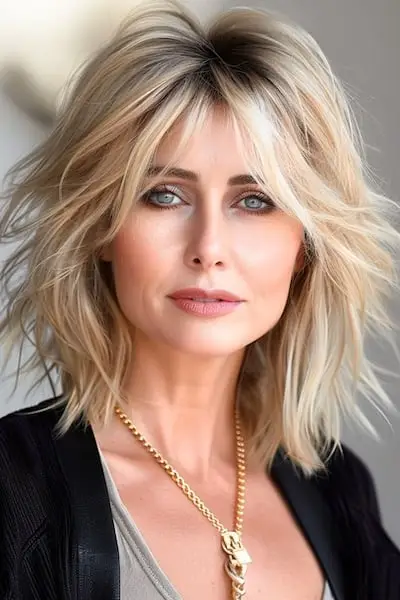 Penteado volumoso e desgrenhado para mulheres com mais de 50 anos.