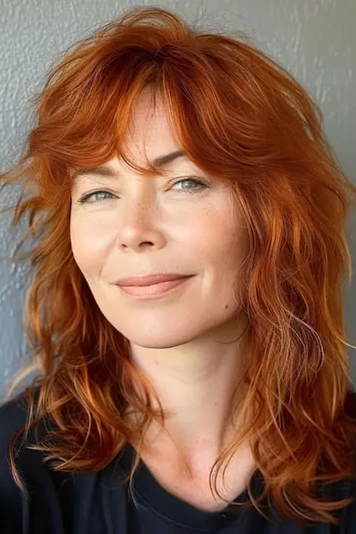 Penteado Copper Shag para mulheres com mais de 50 anos.