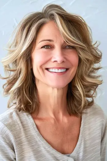 Skulderlængde lag med sideslået pandehår til kvinder over 60 år.