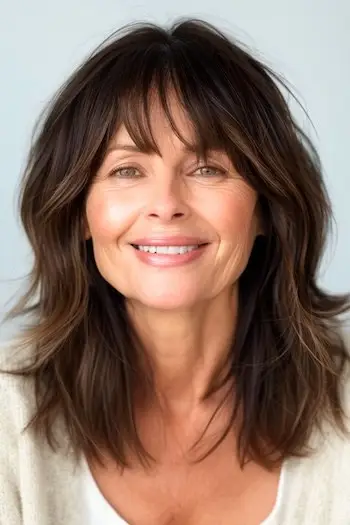 Mellemlange lag med pandehår til kvinder over 60 år.