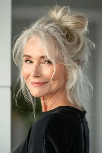 Rodet bollefrisure til kvinder over 60 år.