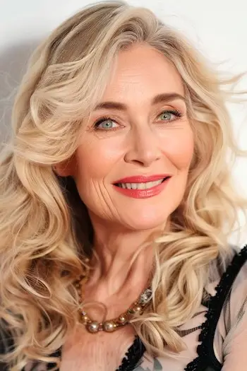 Frisure med lange krøller til kvinder over 60 år.