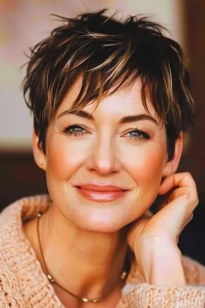 40歳以上の女性のためのピースピクシーショートのヘアスタイル。