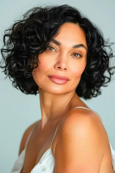 40歳以上の女性のためのカーリーボブショートヘアスタイル。