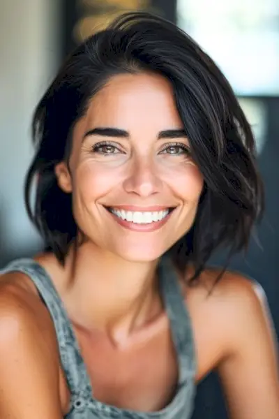 年上の女性の短い質感のボブ。