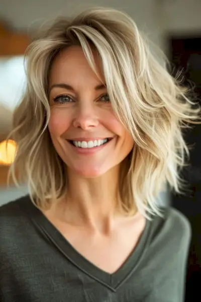 年上の女性の断片的なビーチの波。