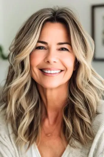 60代の笑顔の女性の強調表示された波。