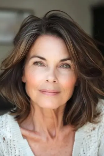 柔らかく微笑む 60 代の女性のテクスチャーのあるハイライト レイヤー。