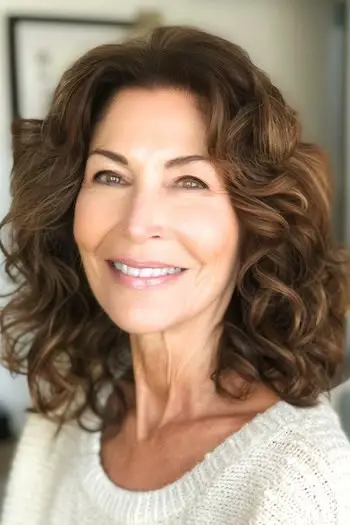 笑顔の60代女性にレイヤードカール。