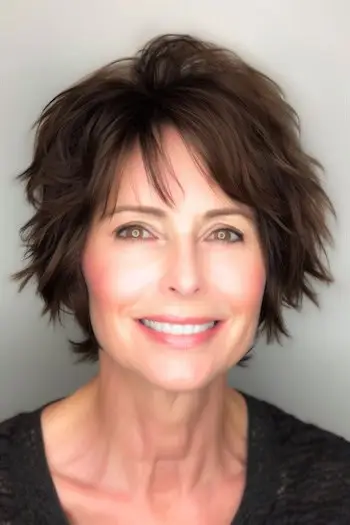 Corte corto y peludo con flequillo para mujeres de 50 años con cabello fino.