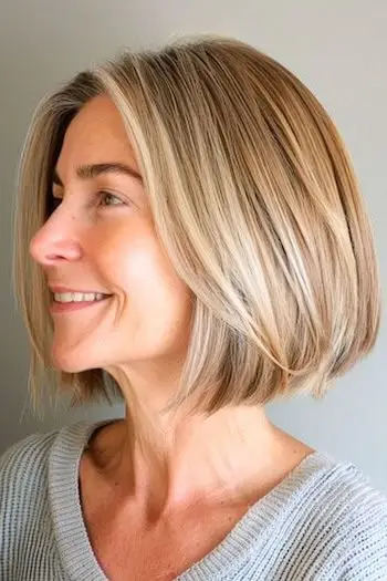 Elegante peinado Bob para una mujer de unos 50 años con cabello fino.