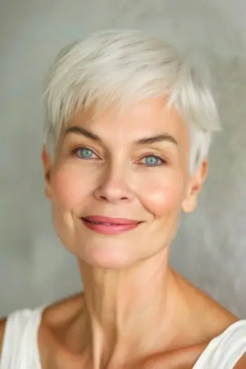 Peinado Pixie texturizado en una mujer de unos 50 años con cabello fino.