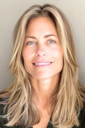 Capas de longitud media que enmarcan el rostro de una mujer de unos 50 años con cabello fino.