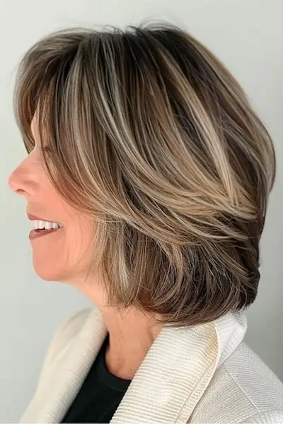 Opeřený vrstvený lob pro ženy nad 50 let.